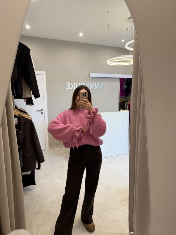 Sweter rękaw falbanka wiązany różowy