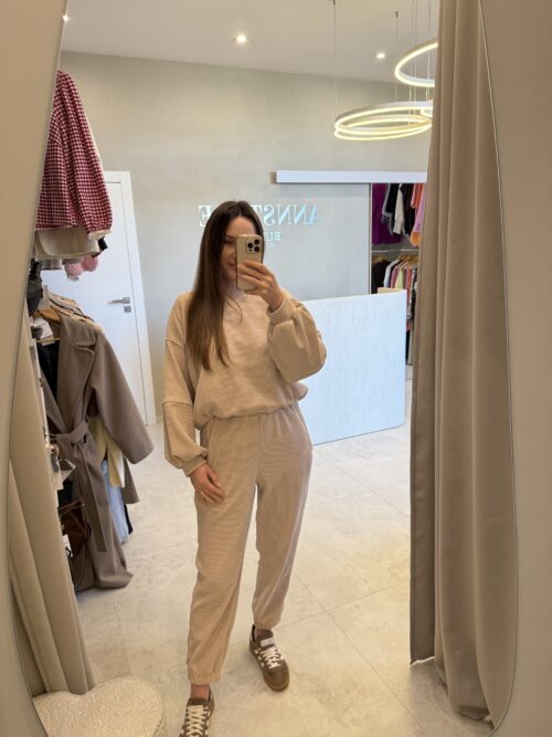 Komplet dresowy sztruksowy beżowy