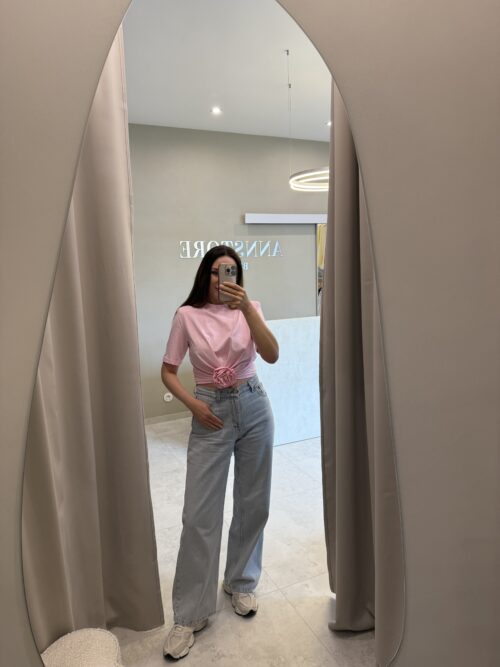 crop top z różą różowy