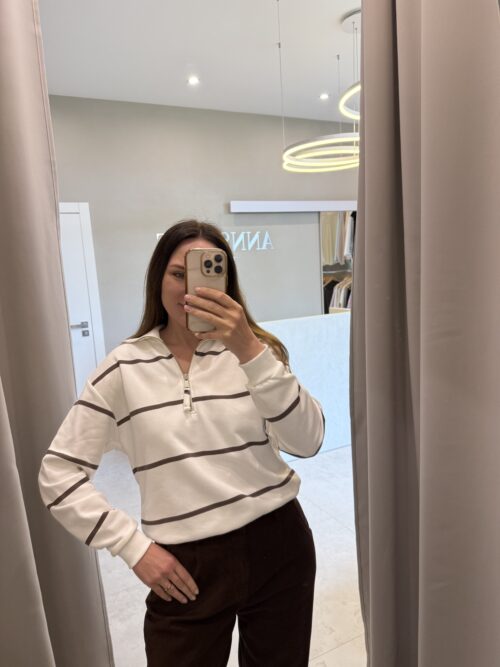 bluza polo w paski czekoladowe bawełna