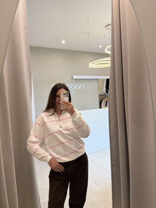 bluza polo w paski różowe