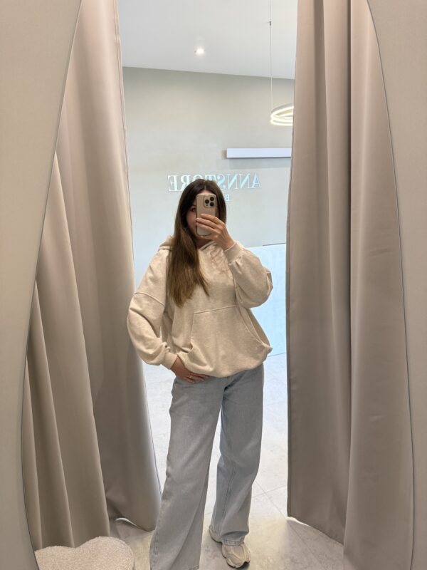 BLUZA Z KAPTUREM OVERSIZE BEŻ MELANŻ