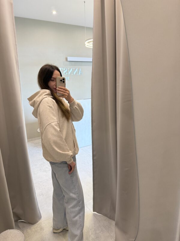 BLUZA Z KAPTUREM OVERSIZE BEŻ MELANŻ