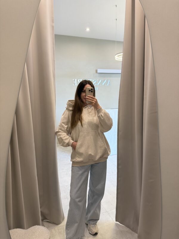 BLUZA Z KAPTUREM OVERSIZE BEŻ MELANŻ